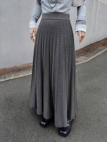 FRIFUL Women's Elastic Waist A-Line Casual Knit Skirt - Black - View 5