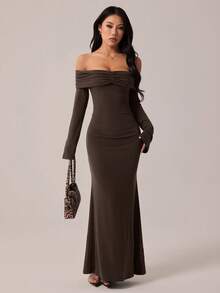 SHEIN PETITE Black Mesh Knit Camisole 2 In 1 Dress ,Petite Women - Brown - View 8