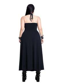 Whyspr Plus Size Sexy Punk High Slit Halter Backless Dress - Navy Blue - View 2