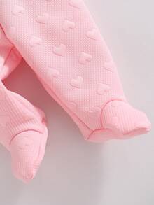 2pcs/Set Piyama Bayi Perempuan Baru Lahir Warna Pink Muda, Piyama Lengan Panjang Motif Hati & Kelinci Lucu Musim Gugur dengan Celana, Set Pakaian Seragam Keluarga - Baby Pink - View 4