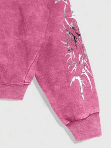 ROMWE MEN Street Life Áo nỉ bông tuyết giặt thường ngày cho nam, Áo hoodie màu hồng, Mùa thu - Màu Hồng Tươi - Xem 3