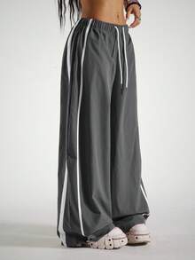 StreetHx Women's Drawstring Waist Wide Leg Casual Loose Sports Barrel Leg Pants - Dark Grey - View 5