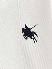 HIMLAND 男士骑士刺绣圆领宽松休闲长袖T恤 - 白色 - 查看 3