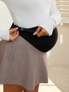 SHEIN Maternity Casual Color Block Patchwork Skirt, Autumn/Winter - Coffee Brown - View 3