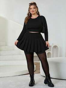SHEIN CURVE+ Curve 大码/秋装/秋季女装/女冬装/冬装女士大码、连体丝袜、黑色大码打底裤、防滑高腿打底裤、黑色网眼贴片打底裤，适合日常休闲穿着，简约时尚，春夏装女秋装，冬季，CURVE PLUS - 黑色 - 查看 8
