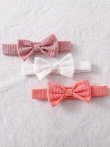 6pcs/3Set Baju Terusan Bayi Baru Lahir Warna Polos Seri Putih, Merah Muda, Merah Muda Semangka Lengan Panjang dan Bando Set Homesuit - MultiWarna - View 2