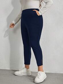 EMERY ROSE Plus Size Women High Waist Pockets Skinny Casual Pants - Navy Blue - View 4