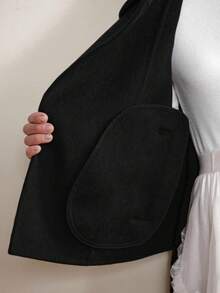 Ontre 女士羊毛混纺实用风格立领羊毛混纺夹克，都市通勤商务休闲装，优雅办公室着装，女士春夏毛衣，适合情人节派对和聚会 - 黑色 - 查看 7