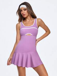 SHEIN Dewbera Robe de yoga pour femmes avec ourlet à volants - Parme - Voir 1