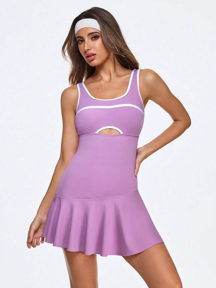 SHEIN Dewbera Robe de yoga pour femmes avec ourlet à volants - Parme - Voir 1