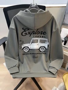 SHEIN 青少年男童休闲街头风纯色汽车字母标语印花舒适套头卫衣，适合通勤、上学、日常休闲、旅行、运动、聚会、秋冬季慢跑等场合。 - 深灰色 - 查看 5