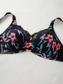 SHEIN 1pc Plus Size Lace Patchwork Wireless Bra - Multicolor - View 4