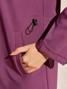 Exploreva Chaqueta con capucha de mujer de unicolor, manga larga, hombros caídos, bolsillos y cremallera delantera para uso al aire libre - Morado - Ver 7
