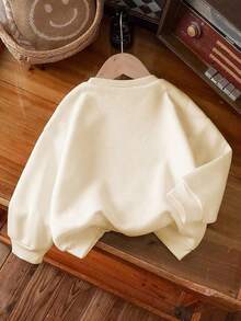 Tween Girls' Casual Fashion Comfortable Minimalist Versatile Bow Graphic Crew Neck All-Match Long Sleeve Sweatshirt, Autumn/Winter - Apricot - View 2