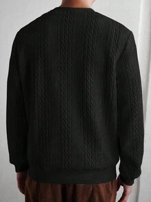 Manfinity Homme 男士纯色圆领长袖休闲套头卫衣 - 黑色 - 查看 2