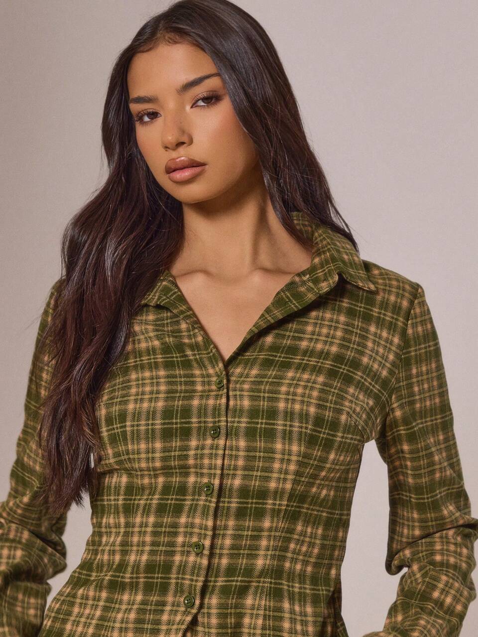 Fitted Plaid Checkerd Long Sleeve Cinched Waist Shirt Fall Autumn Cottage Core Cute Cosy Holidays Country Calling Spring Summer
