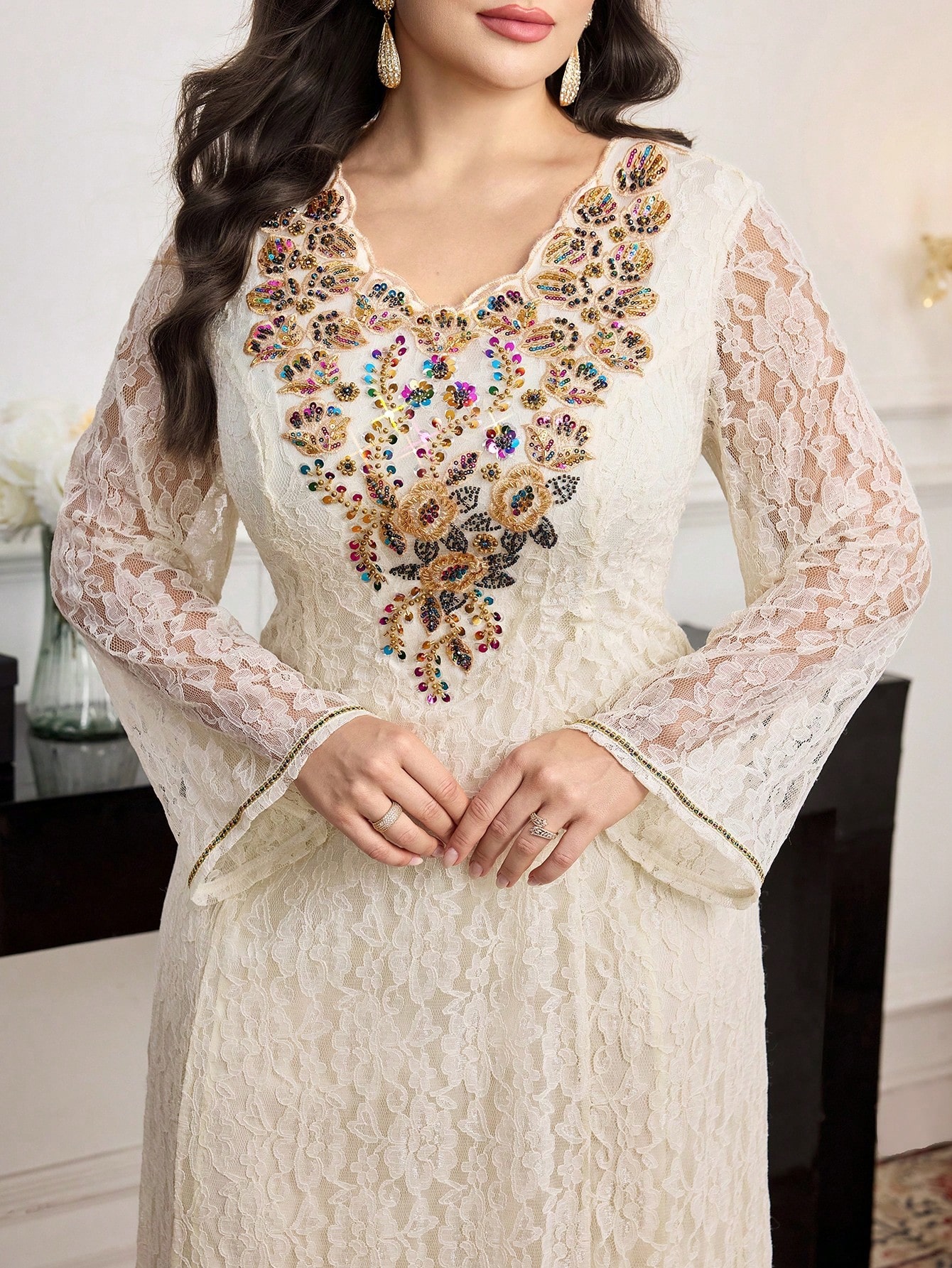 Al Najma جلابيات قفاطين فستان أنيق مزين بالترتر وا...