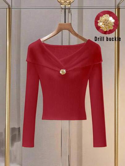 Franclia 女式法式时尚休闲 V 领针织吊带背心，长袖百搭秋冬上衣