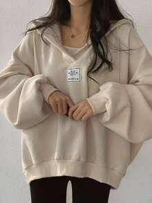 INAWLY Women's Letter Graphic Loose Fit Drawstring Hooded Sweatshirt