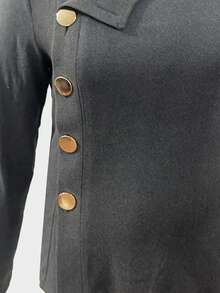 INAWLY Plus Size Women Casual Oblique Shoulder Button Long Sleeve Top - Grey - View 6