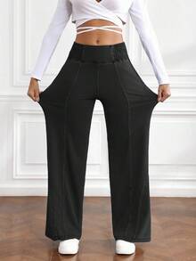 Flexra Women's Casual Versatile Elastic Waist Straight Leg Jeans - Black - View 4