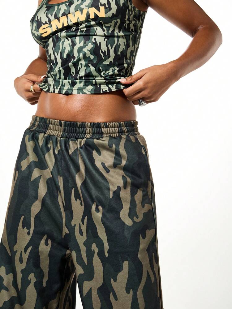SUMWON WOMEN Oversized Camo Joggers With Logo Print