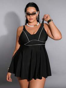 Shapewave 2026 女士修身显瘦沙滩裙，黑色优雅度假泳装，大码夏季泳装裙 - 黑色 - 查看 5