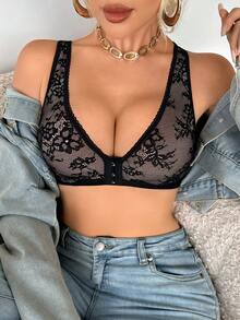 DesireSculpt 1 Áo ngực không dây ren cài trước cho nữ - màu đen - Xem 11