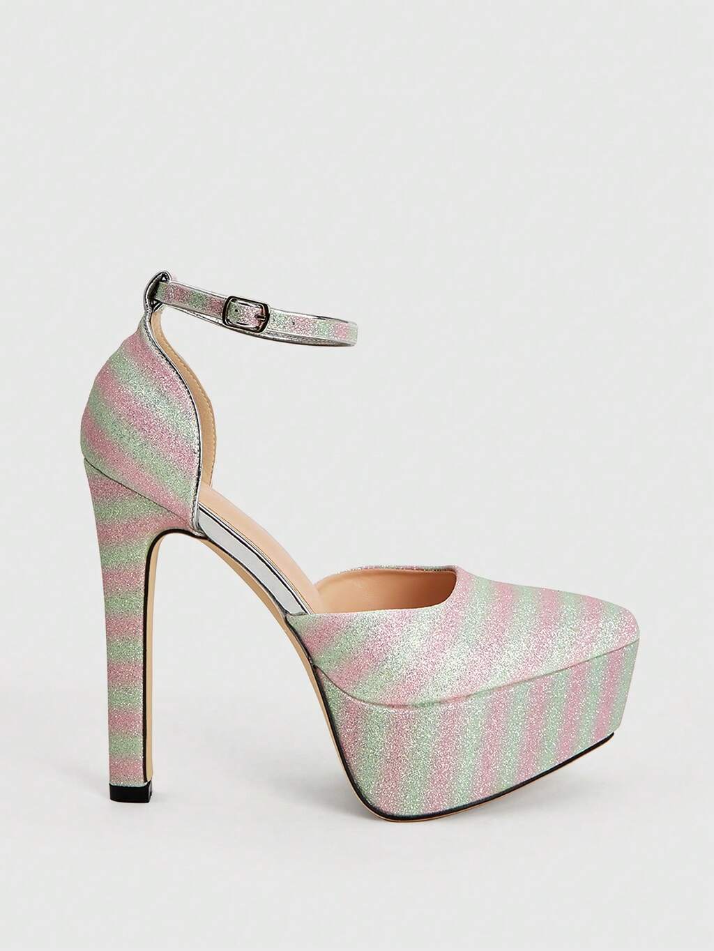 CUCCOO LuxiPop Women's Striped Platform High Heel Shoes With Elegant Buckle Design For Christmas