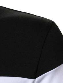 Manfinity Mode 男士英伦风街头首选刺绣设计休闲Polo衫，长袖亨利领上衣 - 黑色 - 查看 3