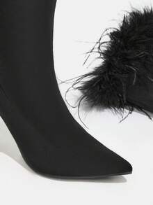 Botas de serraje falso de peluche & con diseño de lazo de punta con tacón delgado - Negro - Ver 2