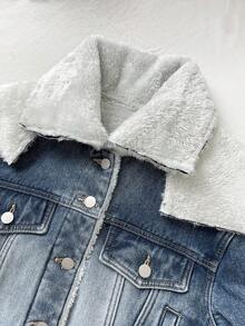 SHEIN Unity Thermisch gefütterter kurzer Denim Jacke, modisch und vielseitig für den Winter - Blau - Übersicht 5