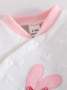 2pcs/Set Piyama Bayi Perempuan Baru Lahir Warna Pink Muda, Piyama Lengan Panjang Motif Hati & Kelinci Lucu Musim Gugur dengan Celana, Set Pakaian Seragam Keluarga - Baby Pink - View 5