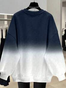 EMERY ROSE Women's Plus Size Ombre Long Sleeve Casual Heart Pattern Crew Neck Pullover Sweatshirt - Multicolor - View 2