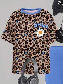 SHEIN Leap Crew Tween Girls Casual Minimalist Short Sleeve T-Shirt And Shorts 2 Pieces Set, Suitable For Summer