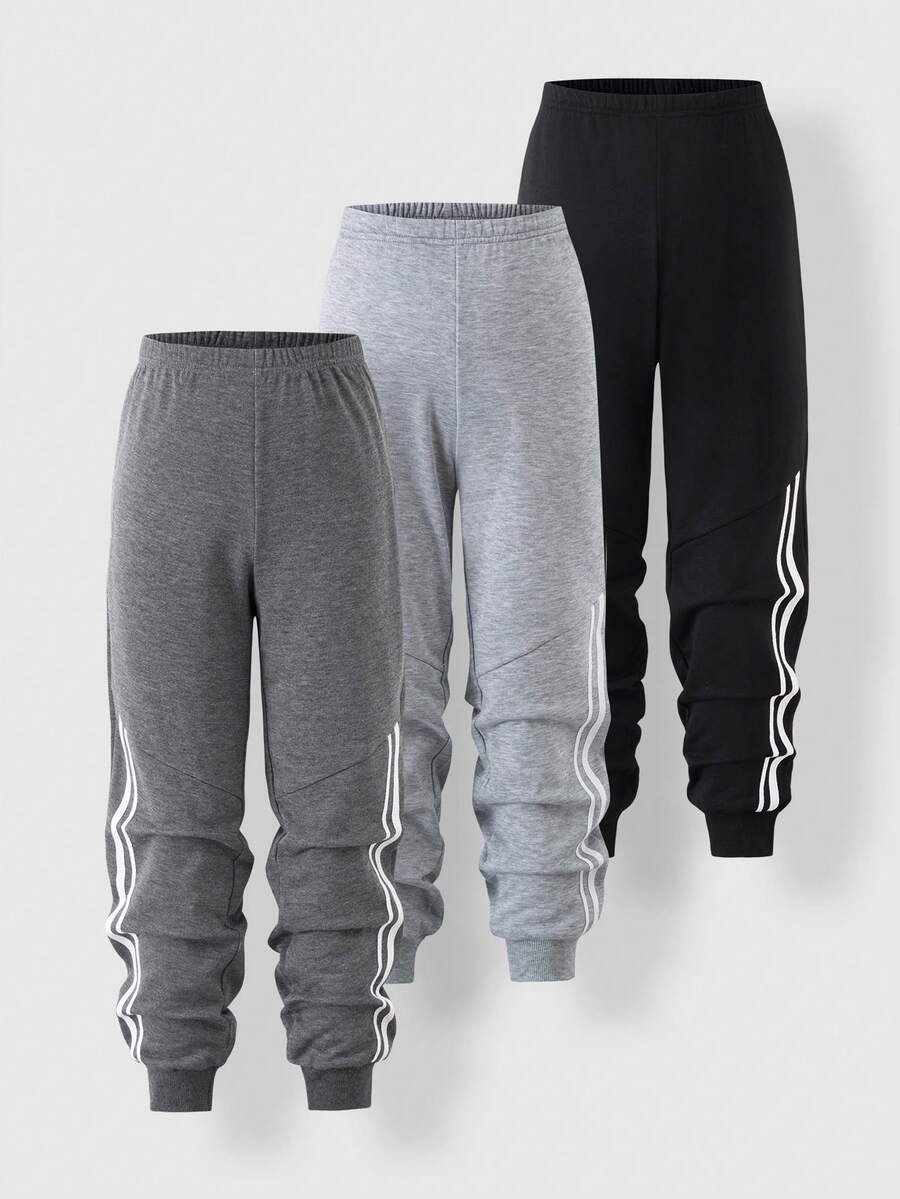 SHEIN Explorewe Quần nỉ sọc rút eo thường ngày cho bé trai tuổi teen, thích hợp mặc khi đi chơi, chơi thể thao và đi học vào mùa thu đông - Nhiều màu - Xem 1