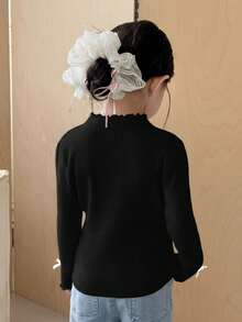SHEIN 女童小女孩立領寬鬆休閒3D蝴蝶結秋季毛衣，女童服飾，幼兒毛衣，女童冬季衣物，女童毛衣 - 黑色 - 查看 2