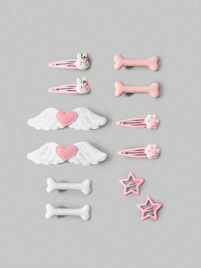 Kawaii 12pcs Random Style Cute Wing Bone & Star Hairpins Valentines Hair Clips Claw Clips Hair Claws Hair Slide Hair Barrettes