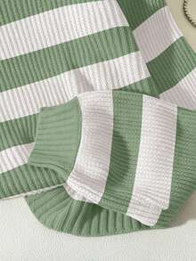 Chiquease Round Neck Long Sleeve Striped Simple Sweater, Casual Daily Wear Knit Pullover Fall Winter Outfit