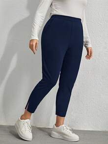 EMERY ROSE Plus Size Women High Waist Pockets Skinny Casual Pants - Navy Blue - View 1