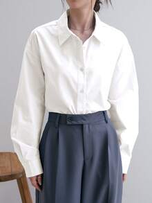 Dazy-Less Koszula damska jednorzędowa, biznesowa, jednokolorowa, z opadającymi ramionami i długim rękawem