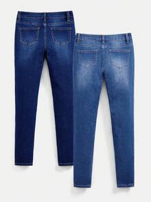 2件套青少年男童时尚休闲Y2K复古酷炫街头返校学院风简约镂空破洞磨边基本款舒适蓝黑弹力修身牛仔裤柔软日常穿着秋冬派对居家街头风做旧牛仔裤 - 彩色 - 查看 2