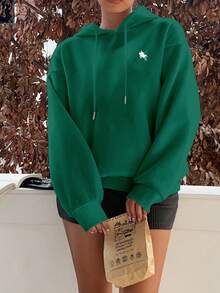 SHEIN EZwear 休闲简约骑马图案绿色卫衣，长袖宽松加厚款，适合秋冬季节、返校季和机场穿着。 - 綠色 - 查看 3