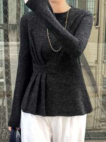 FRIFUL Áo thun nữ cổ tròn ôm dáng, chất liệu vải nhuộm tie-dye, có thể mặc như áo lót hoặc áo khoác ngoài. - màu đen - Xem 4