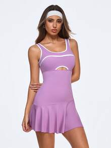 SHEIN Dewbera Robe de yoga pour femmes avec ourlet à volants - Parme - Voir 4