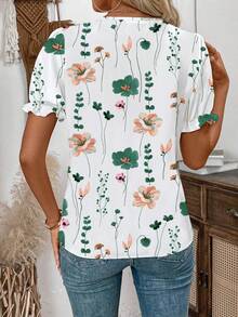 EMERY ROSE Women's Casual Floral Print Puff Sleeve Blouse, Summer - Green - View 2