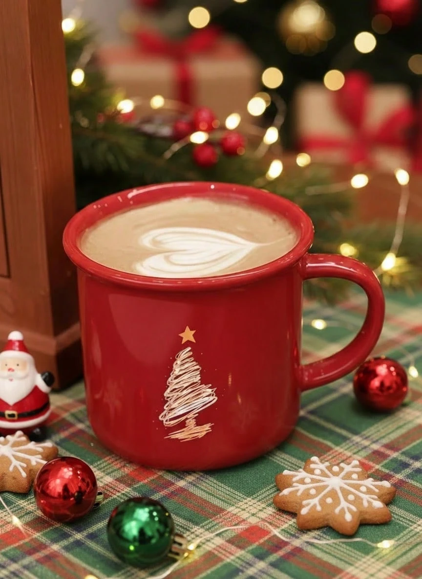 Cirelle Bright Red Christmas Mug - Ceramic Coffee Cup, Festive Holiday Drinkingware With Cheerful Design - Red - View 1