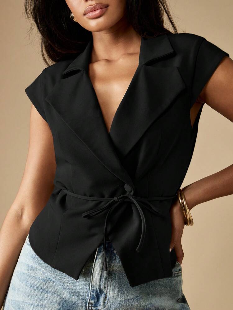 MISSGUIDED Gilet cache-cœur avec ceinture à nouer