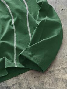 AXEPEAK Men's Geometric Print Contrast Stitching Crew Neck Long Sleeve Casual T-Shirt - Green - View 4