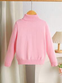 SHEIN LMoss Kids 年轻女孩纯色立领修身休闲毛衣 - 淺粉色 - 查看 2